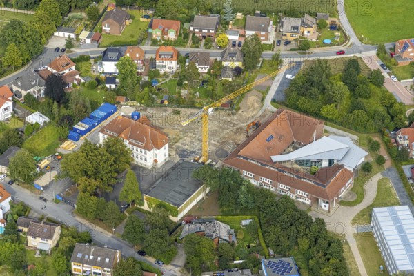Aerial view, construction site with extension of the Falkschule / Arnold-Freymuth-Gesamtschule in