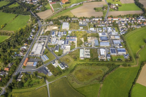 Aerial view, commercial quarter Hohefeld Herbert-Rust-Weg in the district Uentrop in Hamm, Ruhr