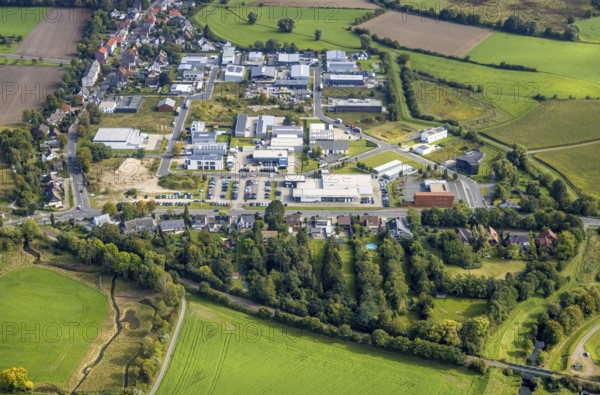 Aerial view, commercial quarter Hohefeld Herbert-Rust-Weg in the district Uentrop in Hamm, Ruhr