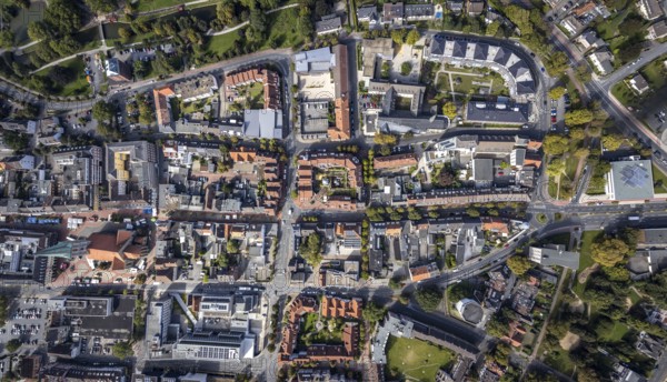 Aerial view, residential area Nordenwall and Oststraße with catholic parish church St. Agnes and