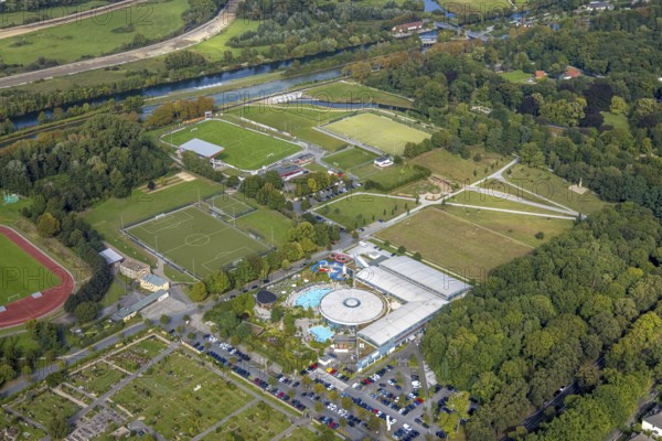 Aerial view, Maximare Erlebnistherme Bad Hamm in the district Mitte in Hamm, Ruhr area, North