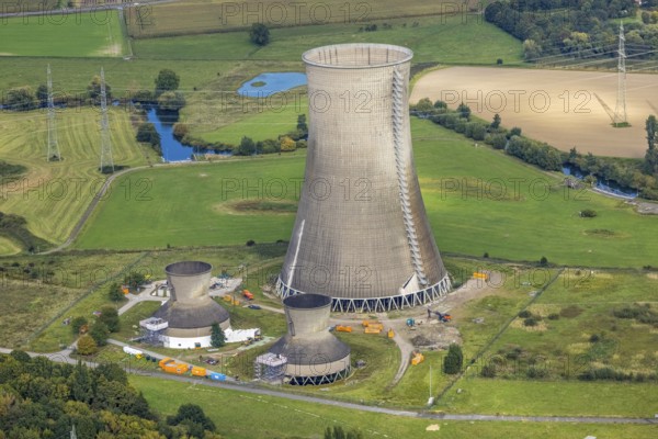 Aerial view, RWE power plant Westfalen and demolition of the small cooling towers in the district