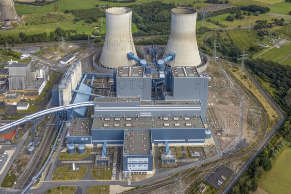 Aerial view, RWE power plant Westfalen and cooling towers in the district Uentrop in Hamm, Ruhr