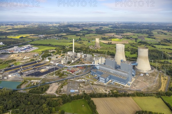 Aerial view, RWE power plant Westfalen and cooling towers in the district Uentrop in Hamm, Ruhr
