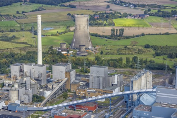 Aerial view, RWE power plant Westfalen and cooling towers in the district Uentrop in Hamm, Ruhr