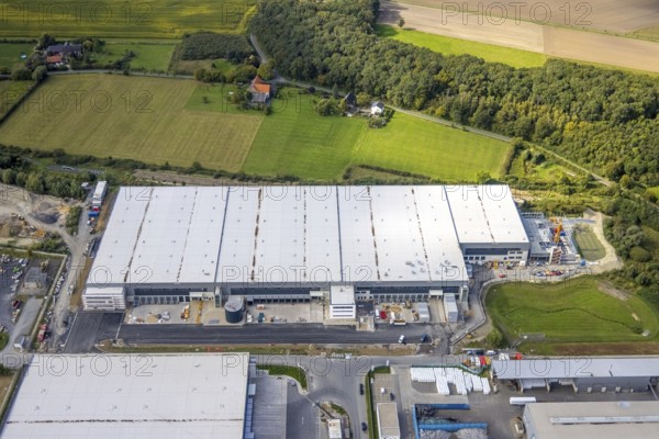 Aerial view, construction site Distribution Park between Trianelstraße and Trianel power plant in
