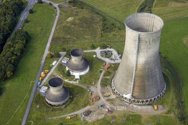 Aerial view, RWE power plant Westfalen and demolition of the small cooling towers in the district