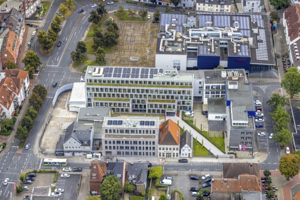 Aerial view, Radio Lippewelle Hamm and construction site with new building on Widumstraße for new