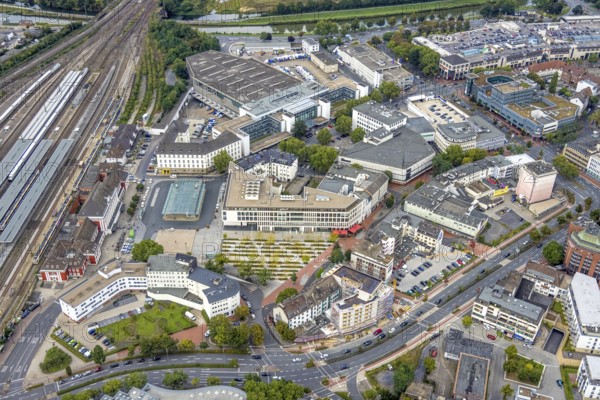 Aerial view, city centre view City with Platz der Deutschen Einheit in the district Mitte in Hamm,