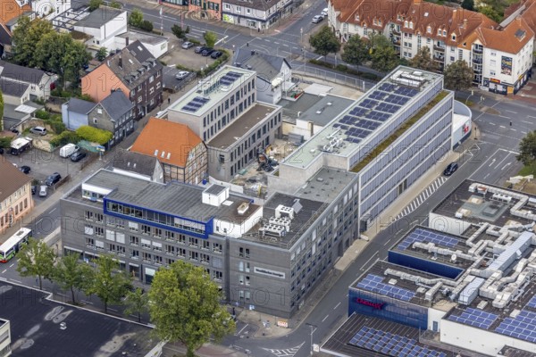Aerial view, Radio Lippewelle Hamm and construction site with new building on Widumstraße for new