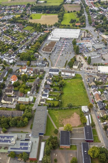 Aerial view, Kaufland supermarket at Wilhelmstraße in the district Mitte in Hamm, Ruhr area, North