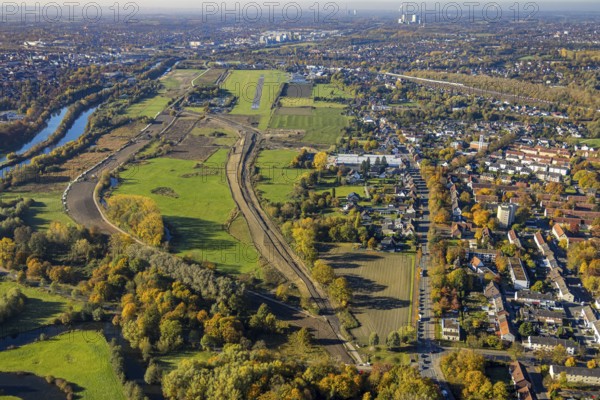 Aerial view, New course of the flood dyke between Münsterstraße and Fährstraße on the river Lippe