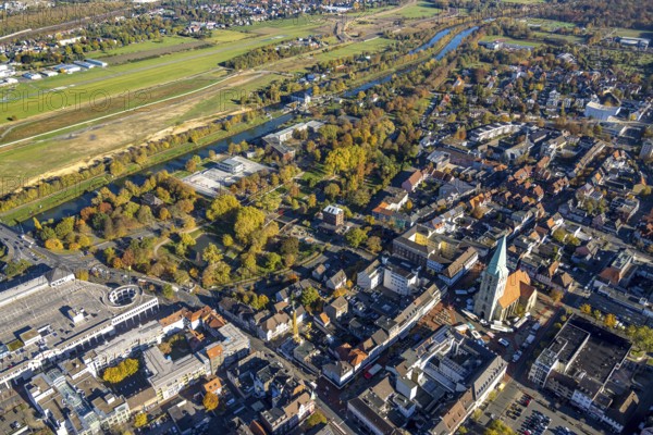 Aerial view, connection between Nordpark and city centre to the water sports centre at the