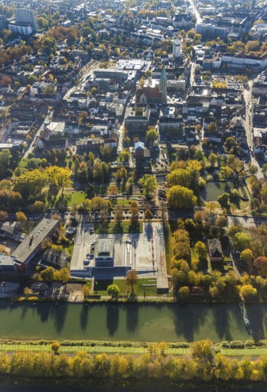 Aerial view, connection between Nordpark and city centre to the water sports centre at the