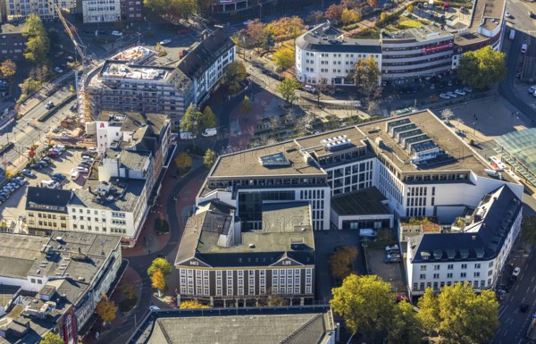 Aerial view, city centre at Platz der Deutschen Einheit and new building at Neue Bahnhofstraße in