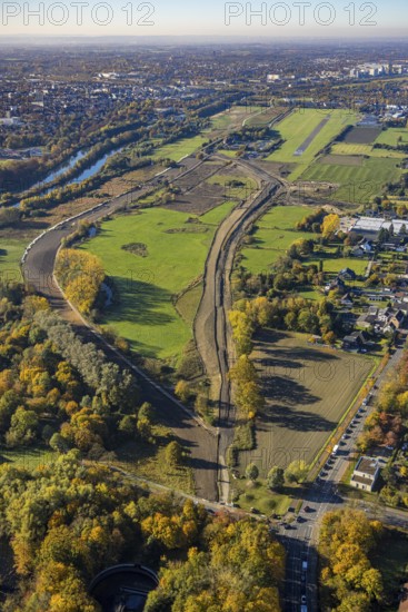 Aerial view, New course of the flood dyke between Münsterstraße and Fährstraße on the river Lippe
