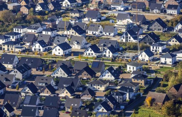 Aerial view, new construction, residential park Schulze-Everding Everdings Hof in the district
