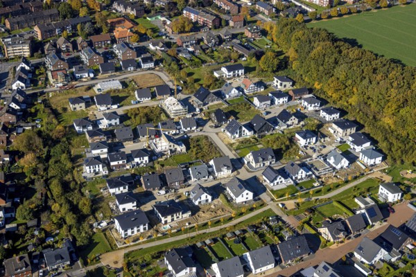 Aerial view, new construction, residential park Schulze-Everding Everdings Hof in the district