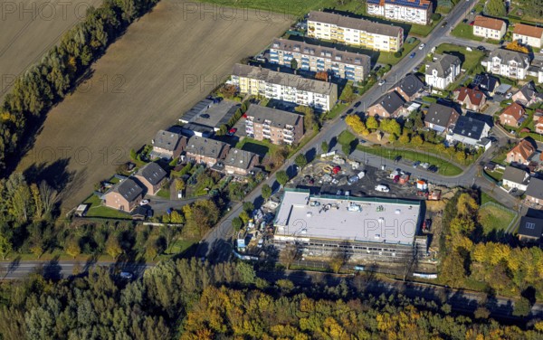 Aerial view, construction site Am Dahlhof with new Aldi supermarket in the district Bockum-Hövel in