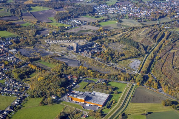 Aerial view, CreativRevier Hamm at the former Ost Zeche Heinrich Robert colliery with hammerhead