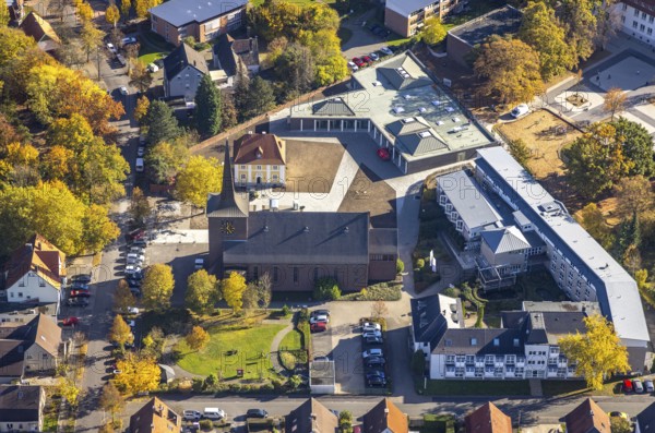 Aerial view, Caritas retirement home St. Josef and new building Haus der Begegnung and Heilig Kreuz