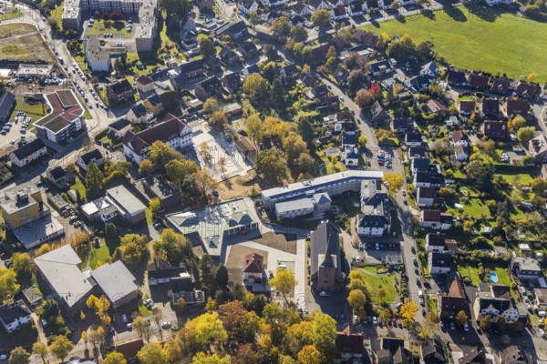 Aerial view, Caritas retirement home St. Josef and new building Haus der Begegnung and Heilig Kreuz