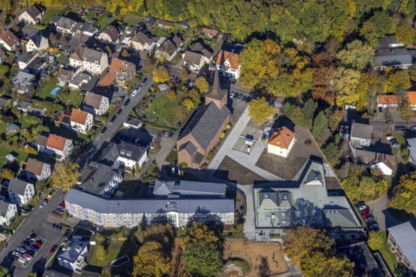 Aerial view, Caritas retirement home St. Josef and new building Haus der Begegnung and Heilig Kreuz