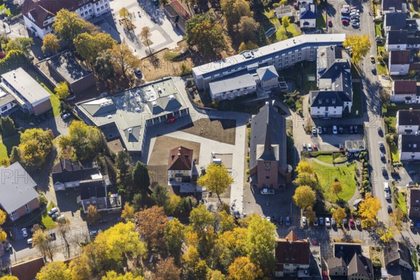 Aerial view, Caritas retirement home St. Josef and new building Haus der Begegnung and Heilig Kreuz