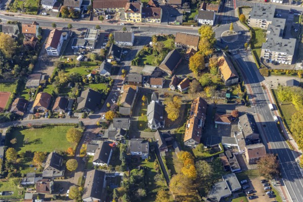 Aerial view, evang. Jakobus-Kirche in the residential area Kamener Straße with roundabout in the
