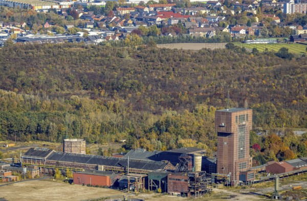 Aerial view, CreativRevier Hamm at the former Ost Zeche Heinrich Robert colliery with hammerhead