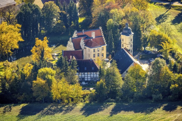 Aerial view, Haus Reck in Lerche in the Overberge district of Bergkamen, Ruhr area, North