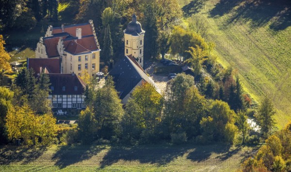 Aerial view, Haus Reck in Lerche in the Overberge district of Bergkamen, Ruhr area, North