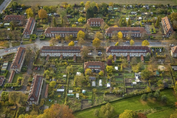 Aerial view, housing estates of the Sachsen colliery on Vogelsang street in the Heessen district of