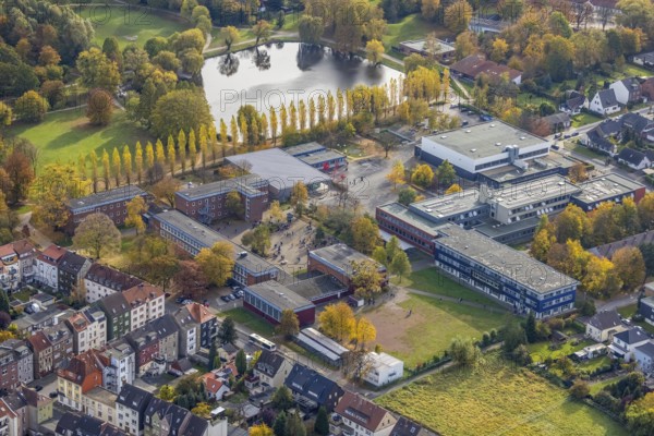 Aerial view, Märkisches Gymnasium and Friedrich-Ebert-Realschule in the district Pelkum in Hamm,