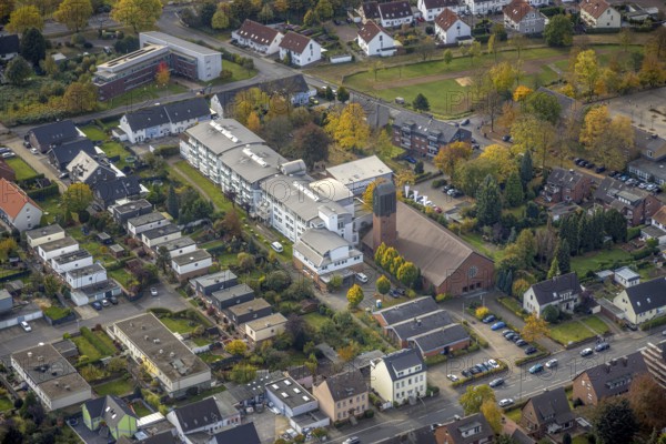 Aerial view, St. Boniface Catholic Church, St. Boniface Senior Citizens' Centre and St. Boniface