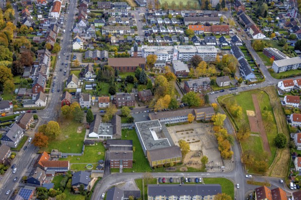 Aerial view, St. Boniface Catholic Church, St. Boniface Senior Citizens' Centre and St. Boniface