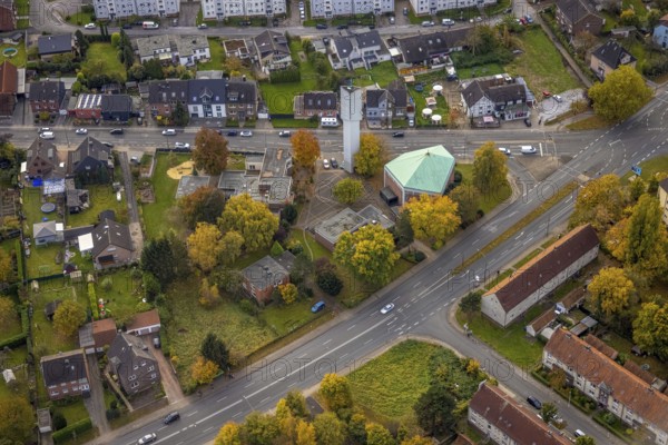 Aerial view, Evangelical Apostle Church and Kindergarten Drei Könige in the district of Herringen