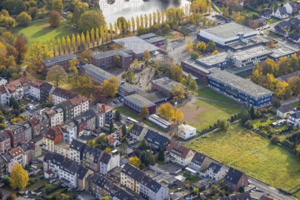 Aerial view, Märkisches Gymnasium and Friedrich-Ebert-Realschule in the district Pelkum in Hamm,
