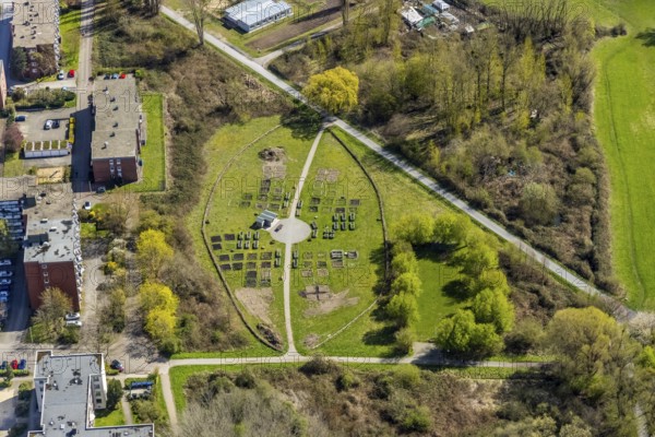 Aerial view, urban gardening in the Kornmersch, Bockum-Hövel, Hamm, Ruhr area, North