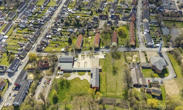 Aerial view, district centre Hamm-Norden, Church Maria Königin, Bockum-Hövel, Hamm, Ruhr area,