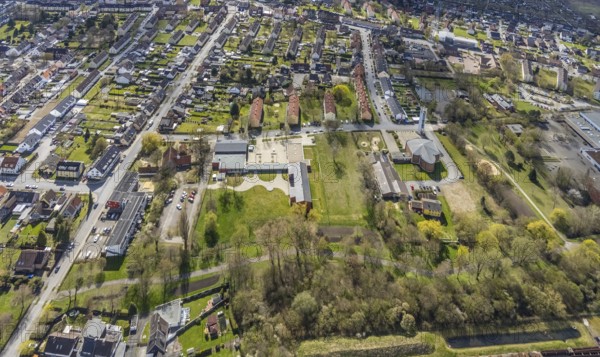 Aerial view, district centre Hamm-Norden, Church Maria Königin, Bockum-Hövel, Hamm, Ruhr area,