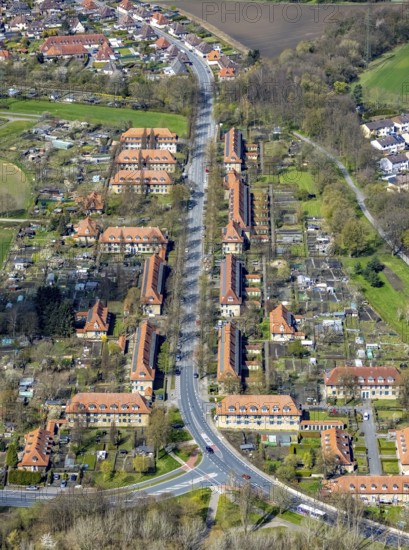 Aerial view, Vogelsang housing estate, former miners' housing estate, Heessen, Hamm, Ruhr area,