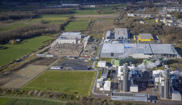 Aerial view, construction site and new building in DistributionPark Hamm, Trianelstraße,
