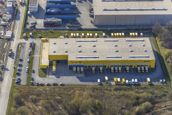 Aerial view, construction site and new building in DistributionPark Hamm, Trianelstraße,