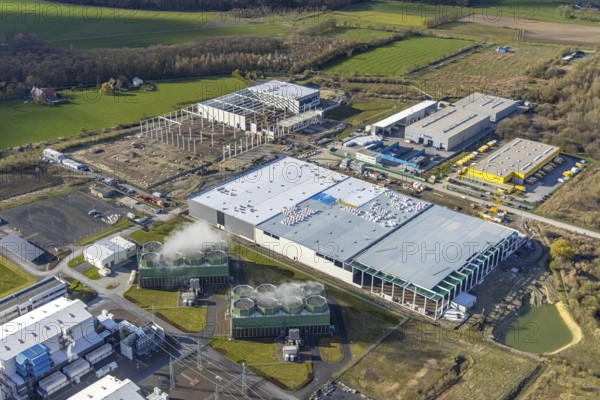Aerial view, construction site and new building in DistributionPark Hamm, Trianelstraße,