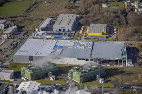 Aerial view, construction site and new building in DistributionPark Hamm, Trianelstraße,