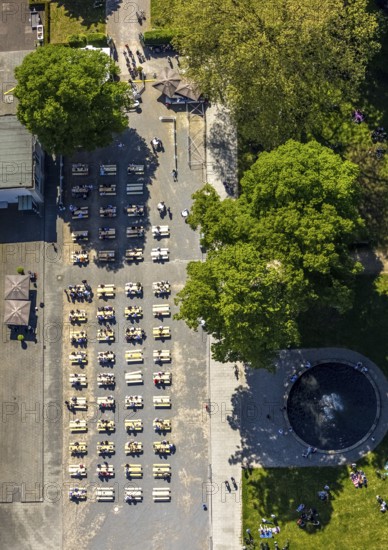Aerial view of the spa hotel Hamm, spa hotel Bad Hamm, largest beer garden in Hamm, next to the