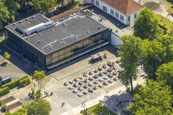 Aerial view of the spa hotel Hamm, spa hotel Bad Hamm, largest beer garden in Hamm, next to the