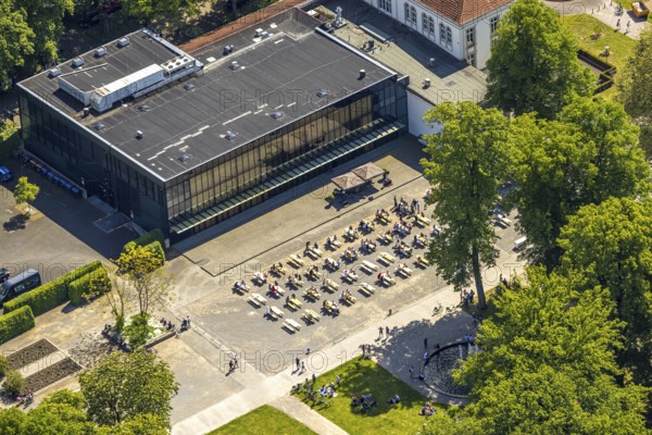Aerial view of the spa hotel Hamm, spa hotel Bad Hamm, largest beer garden in Hamm, next to the