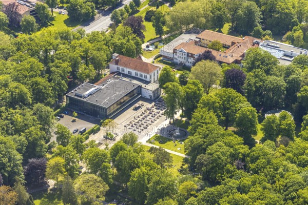 Aerial view of the spa hotel Hamm, spa hotel Bad Hamm, largest beer garden in Hamm, next to the